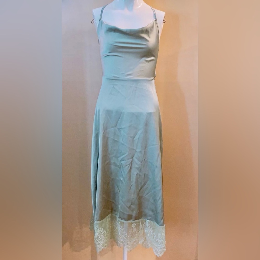 New Shein Cowl Neck Solid Green Cami Slip Dress size S/4